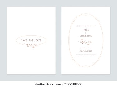 Minimalist foliage wedding invitation card template design, brown Siamese rough bush leaves on white