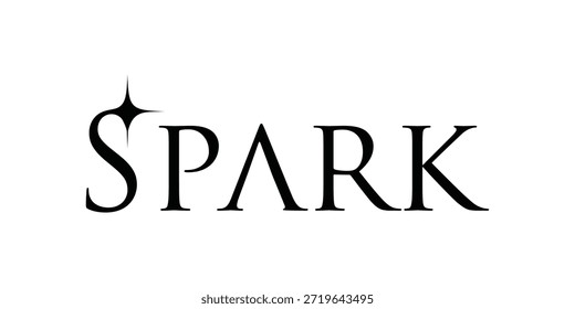Diseño minimalista del logotipo de la chispa del texto de la fuente, Plantilla gráfica del Vector de la chispa del texto de la tipografía