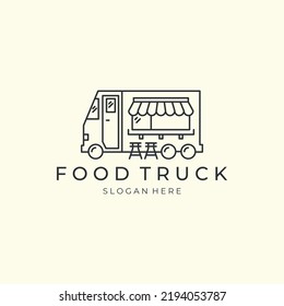 minimalist food truck line art style logo vector icon design template illustration. fast food logo