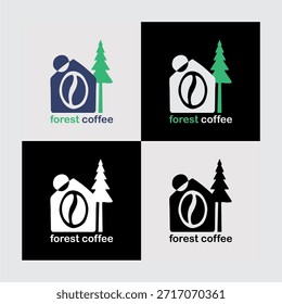 Conjunto de diseño de logotipo de café forestal minimalista con un ícono de grano de café combinado con Elementos de pino. Concepto de logotipo limpio y moderno disponible en múltiples variaciones de color y fondo, incluidos temas claros y oscuros. Adecuado para cafeterías, cafés, marcas de café orgánico, empresas ecológicas, marcas de temática forestal, marcas de estilo de vida al aire libre y nuevas empresas creativas. Diseño de estilo Vector simple que es versátil, profesional y fácil de personalizar para diversas necesidades de identidad visual.