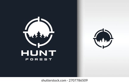Logotipo minimalista de la caza del bosque con alcance objetivo
