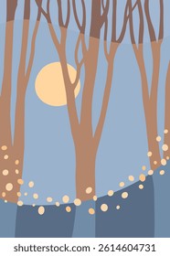 Minimalist forest illustration with abstract tree shapes in neutral tones. Modern and calm vibe, perfect for stylish decor.