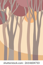 Minimalist forest illustration with abstract tree shapes in neutral tones. Modern and calm vibe, perfect for stylish decor.