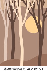 Minimalist forest illustration with abstract tree shapes in neutral tones. Modern and calm vibe, perfect for stylish decor.