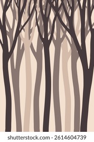 Minimalist forest illustration with abstract tree shapes in neutral tones. Modern and calm vibe, perfect for stylish decor.