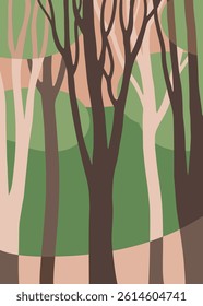Minimalist forest illustration with abstract tree shapes in neutral tones. Modern and calm vibe, perfect for stylish decor.