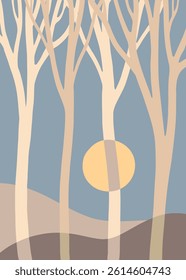 Minimalist forest illustration with abstract tree shapes in neutral tones. Modern and calm vibe, perfect for stylish decor.