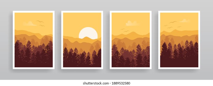 minimalist forest wall arts. Abstract art and shape element. Design for wall decoration, art print, postcard, poster or brochure cover design. Vector illustration.