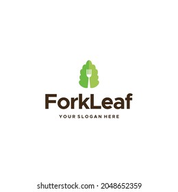 minimalist ForkLeaf green vegetables Logo design