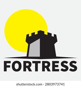 Minimalist Fort Logo, Castle Tower Silhouette, Fortress Stone Wall Icon for Corporate Identity Branding