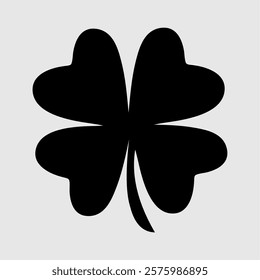 Minimalist four-leaf clover silhouette in black and white. A timeless vector illustration symbolizing luck, fortune, and prosperity, perfect for St. Patrick’s Day, branding, and decorative designs