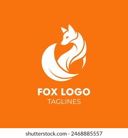 A Minimalist Fox Logo Isolated on Orange Background