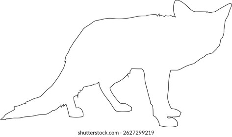 A minimalist fox outline vector featuring clean, flowing lines that form a graceful, side-facing fox in a seated position.
