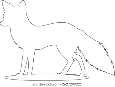A minimalist fox outline vector featuring clean, flowing lines that form a graceful, side-facing fox in a seated position.