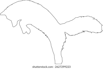 A minimalist fox outline vector featuring clean, flowing lines that form a graceful, side-facing fox in a seated position.