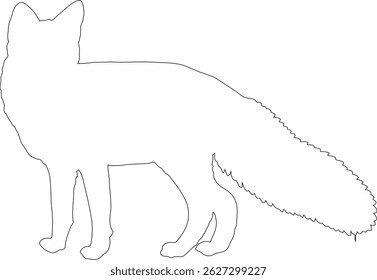 A minimalist fox outline vector featuring clean, flowing lines that form a graceful, side-facing fox in a seated position.