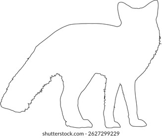 A minimalist fox outline vector featuring clean, flowing lines that form a graceful, side-facing fox in a seated position.