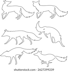A minimalist fox outline vector featuring clean, flowing lines that form a graceful, side-facing fox in a seated position.