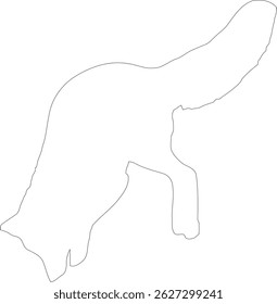 Um vetor de contorno de raposa minimalista com linhas limpas e fluidas que formam uma raposa elegante, voltada para o lado em uma posição sentada.