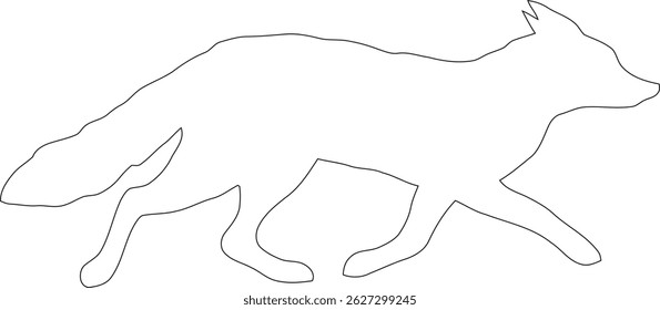 A minimalist fox outline vector featuring clean, flowing lines that form a graceful, side-facing fox in a seated position.