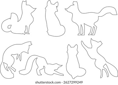 A minimalist fox outline vector featuring clean, flowing lines that form a graceful, side-facing fox in a seated position.