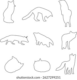 A minimalist fox outline vector featuring clean, flowing lines that form a graceful, side-facing fox in a seated position.