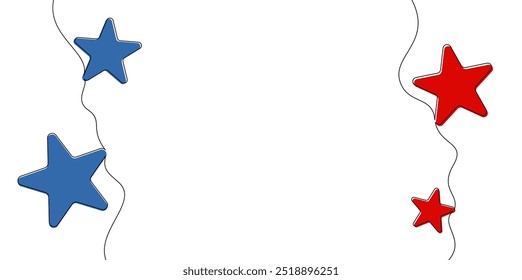 Un diseño de marco minimalista con estrellas rojas y azules conectadas por líneas fluidas en lados opuestos, ideal para contenido de temática patriótica o política.