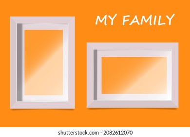 Minimalist frame template for horizontal and vertical painting. A template for the presentation of a photo. Empty vector photo frame on the board