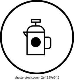 Minimalist French Press Coffee Maker Icon Design with Circular Frame Illustration