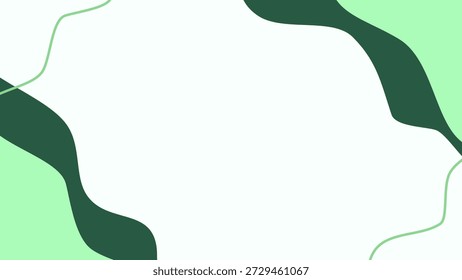 Um fundo abstrato minimalista e fresco apresentando formas onduladas suaves e orgânicas em tons de verde florestal profundo e verde claro de menta. Esses elementos fluidos elegantemente enquadram uma área central branca limpa, oferecendo amplo espaço de cópia para texto, logotipos ou exibição de produtos. Este design versátil e moderno é ideal para apresentações, web design, modelos de mídias sociais, marca eco-friendly, conteúdo de saúde e bem-estar, ou qualquer projeto que exija uma estética natural, serena e sofisticada.