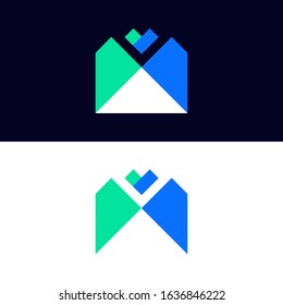minimalist fresh color envelope logo with rectangled heart in the center