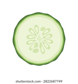 Minimalist Fresh Green Cucumber Slice Vector Illustration Isolated on White Background for Food Design