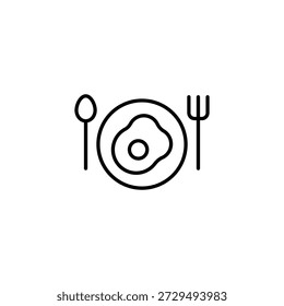 Minimalist Fried Egg Outline Icon Plate Spoon Fork Symbol for Breakfast Meal