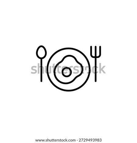 Minimalist Fried Egg Outline Icon Plate Spoon Fork Symbol for Breakfast Meal
