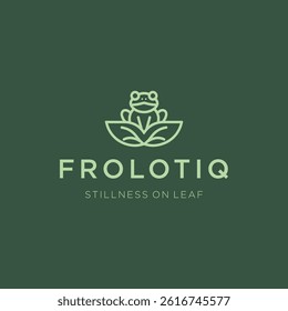 Minimalist Frog on Lotus Leaf Line Art Logo – Sitting frog on lotus leaf in clean lines.