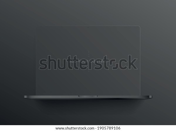 Minimalist front view of the computer portable,\
laptop professional black. template mockup with monochrome\
background isolated. Illustration in clay design and modern very\
simple and classy\
luxury