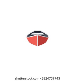 Minimalist Front View of Small Red Rowboat Vector Illustration Isolated on Plain White Background