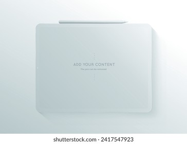 Minimalist front view of tablet portable, tablet professional color pure white grey, clay vector illustration modern and classy simple. Web Design template mockup monochrome isolated, nice gray pen.