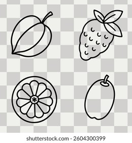 Minimalist fruit and flower icons in vector format, perfect for digital and print design projects.