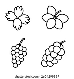 Minimalist fruit icons set in black line art, featuring various fruits in a clean, modern style.