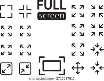 Iconos minimalistas de pantalla completa y cambio de tamaño de pantalla para interfaz de usuario, diseño de interfaz UX - conjunto de Vectores