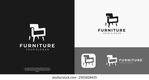 Silla de muebles minimalista Ilustración vectorial de diseño de logotipo interior.