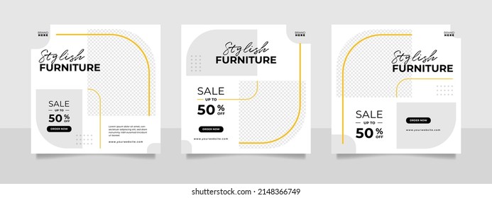 Minimalist furniture and home interior sale banner or social media post template.