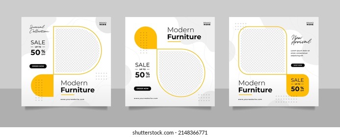 Minimalist furniture and home interior sale banner or social media post template.