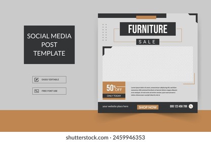 Minimalist furniture and home interior sale banner or social media post template