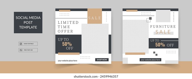 Minimalist furniture and home interior sale banner or social media post template