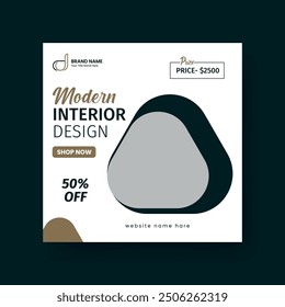 Minimalist Furniture and Home Interior Sale Banner or Social Media Post Template. Layouts for Interior Design