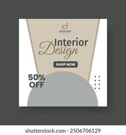 Minimalist Furniture and Home Interior Sale Banner or Social Media Post Template. Layouts for Interior Design