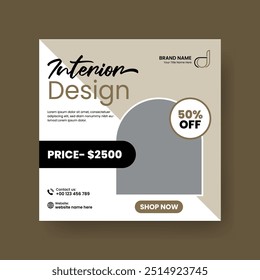 Minimalist Furniture and Home Interior Sale Banner or Social Media Post Template. Layouts for Interior Design