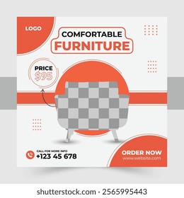  Minimalist furniture and home interior sale banner or social media post template.
